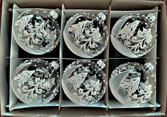 KOULE, SKLENĚNÁ VÁNOČNÍ OZDOBA, ČIRÁ, MOTIV STROMŮ