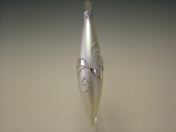 RAKETA, SKLENĚNÁ VÁNOČNÍ OZDOBA, BÍLÁ, PLAST. DEKOR