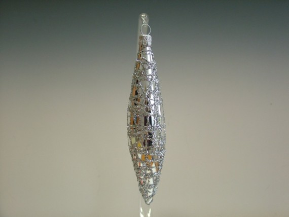 RAKETA, SKLENĚNÁ VÁNOČNÍ OZDOBA, STŘÍBRNÁ, PLAST. DEKOR