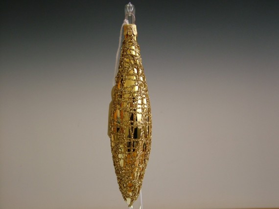 RAKETA, SKLENĚNÁ VÁNOČNÍ OZDOBA, ZLATÁ, PLAST. DEKOR