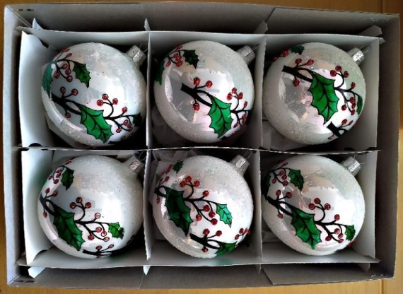 KOULE, SKLENĚNÁ, HLADKÁ, BÍLÁ, PORCELÁN, BAREVNÝ DEKOR