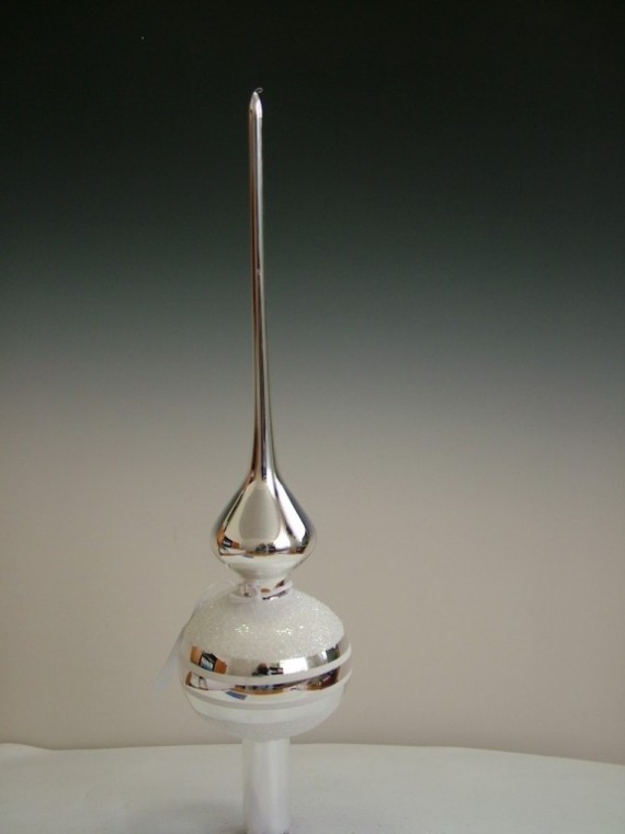 ŠPICE 1-KULOVÁ, skleněná, stříbrná, bílý sypaný dekor