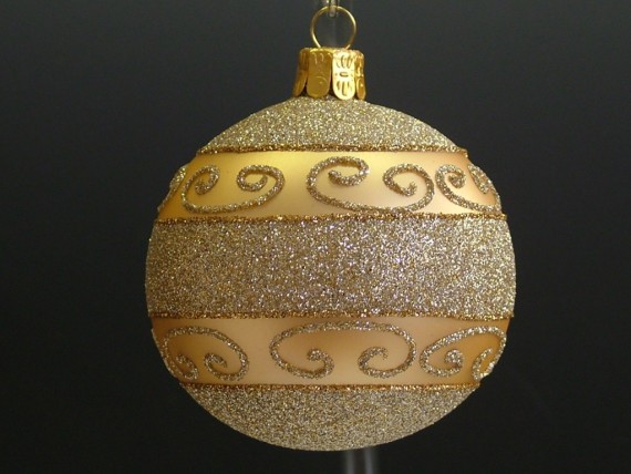 KOULE, SKLENĚNÁ, HLADKÁ, ZLATÝ MAT, PLASTICKÝ DEKOR