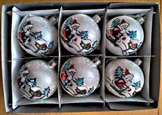 KOULE, SKLENĚNÁ, HLADKÁ, BÍLÁ, MAT, BAREVNÝ DEKOR