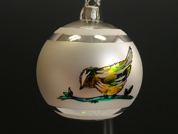 KOULE, skleněná, hladká, stříbrná, bílý mat, barevný dekor