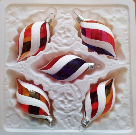 OLIVA, SKLENĚNÁ VÁNOČNÍ OZDOBA, PRŮHLEDNÁ, BAREVNÁ, RETRO DEKOR