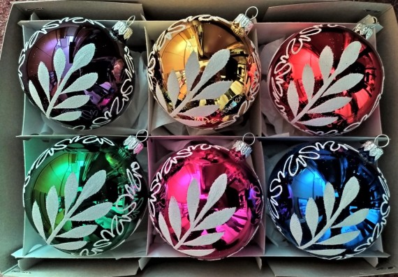 KOULE, SKLENĚNÁ, HLADKÁ, BARVA ASS, LESK, BÍLÝ DEKOR