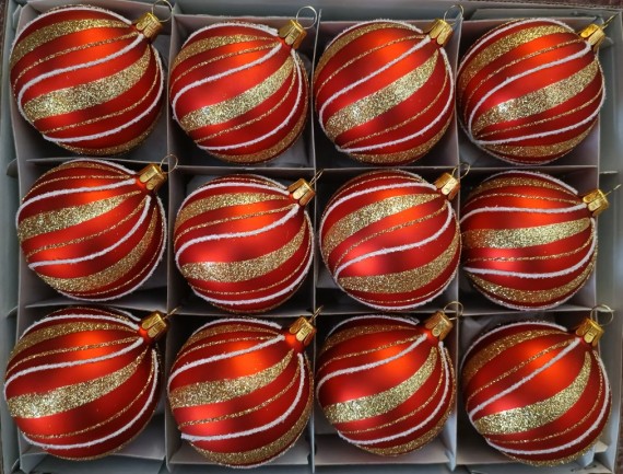 KOULE, SKLENĚNÁ, HLADKÁ, ČERVENÁ, MAT, ZLATÝ DEKOR