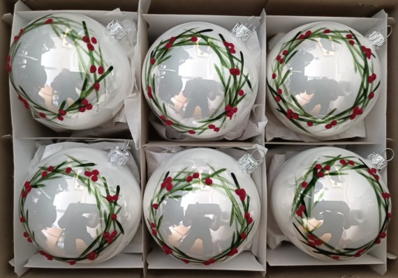 KOULE, SKLENĚNÁ, HLADKÁ, BÍLÁ, PORCELÁN, MALOVANÝ BAREVNÝ DEKOR