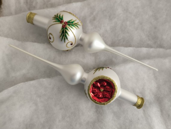 ŠPICE 1-KULOVÁ TLAČENÁ, skleněná, bílá, barevný dekor