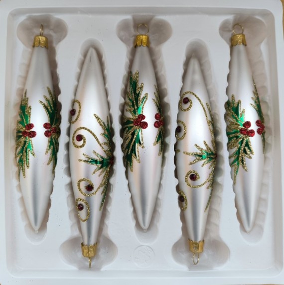 RAKETA, skleněná, bílá, mat, barevný dekor