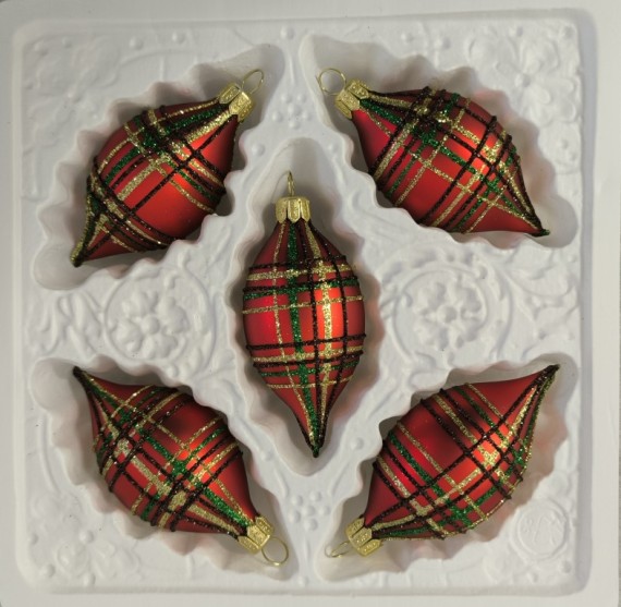 OLIVA, skleněná, červený mat, dekor káro