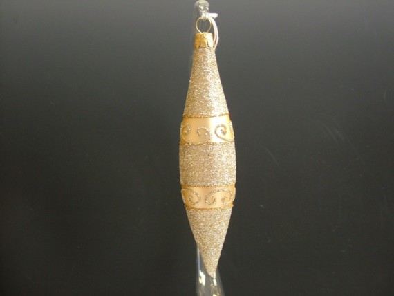 RAKETA, SKLENĚNÁ VÁNOČNÍ OZDOBA, ZLATÁ, RETRO DEKOR