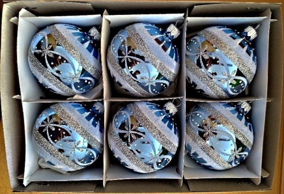 KOULE, SKLENĚNÁ, HLADKÁ, LESK, SVĚTLE MODRÁ, MALOVANÁ, DEKOR