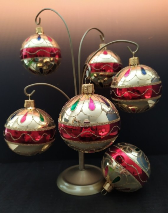 KOULE, SKLENĚNÁ, HLADKÁ, MALOVANÁ, ZLATÁ, LESK, BAREVNÝ DEKOR