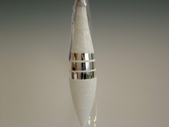 RAKETA, SKLENĚNÁ VÁNOČNÍ OZDOBA, STŘÍBRNÁ, SYPANÝ DEKOR