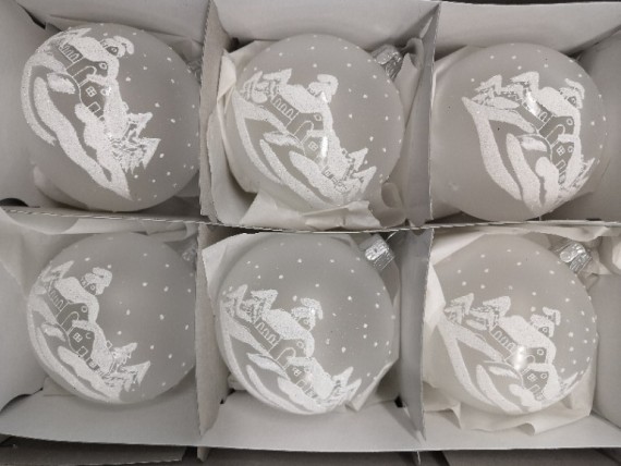 KOULE, SKLENĚNÁ VÁNOČNÍ OZDOBA, PRŮHLEDNÁ, BÍLÁ, KRAJINKA BEZ OKÉNKA