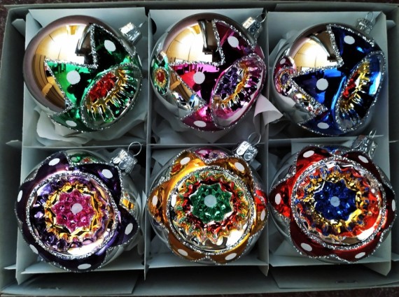 KOULE REFLEKTOR, skleněná, barevný retro dekor