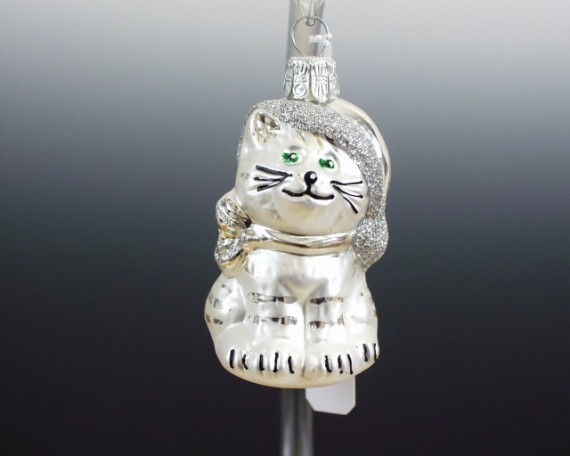 KOČKA S ČEPICÍ, FORMA, BÍLÁ, MOUROVATÁ, MAT, DEKOR