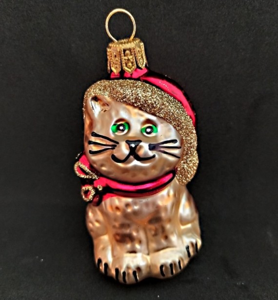 KOČKA S ČEPICÍ, FORMA, ZLATÁ, MOUROVATÁ, MAT, DEKOR