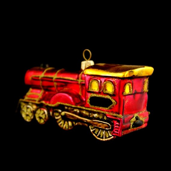 LOKOMOTIVA, skleněná, forma, červený a zlatý dekor