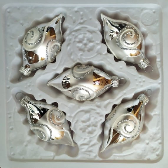 OLIVA, SKLENĚNÁ VÁNOČNÍ OZDOBA, STŘÍBRNÁ, PLAST. DEKOR