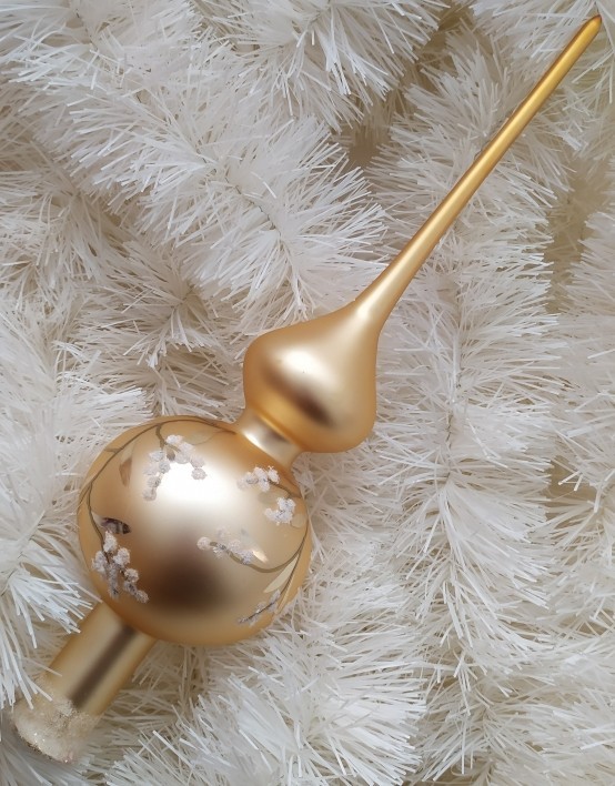 ŠPICE 1-KULOVÁ, HLADKÁ, ZLATÁ, MAT, MALOVANÝ VĚTVIČKOVÝ DEKOR