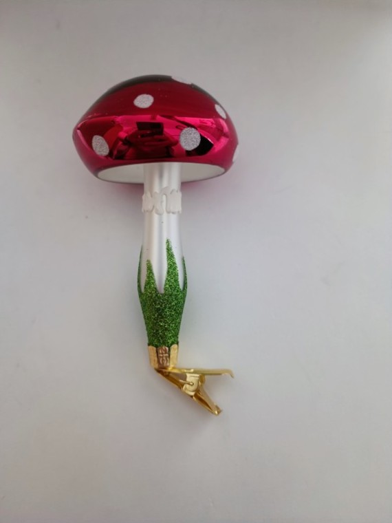 HOUBA MUCHOMŮRKA KULATÝ KLOBOUK , SKLENĚNÁ, LESK/MAT, SKŘIPEC, BAREVNÝ DEKOR