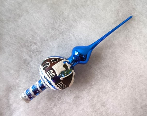 ŠPICE 1-KULOVÁ, skleněná, modrý lesk, zimní dekor