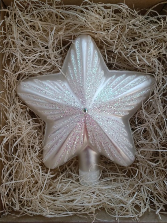 ŠPICE HVĚZDA, SKLENĚNÁ, FORMA, BÍLÝ MAT, BÍLÝ DEKOR, ŠATON