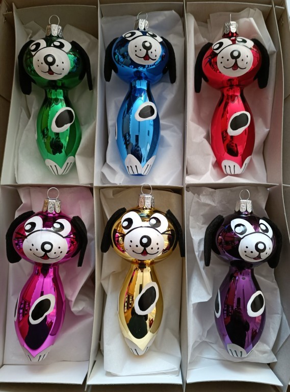 PES RETRO, SKLENĚNÝ, BAREVNÝ DEKOR