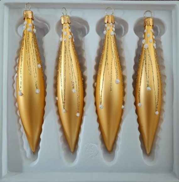 RAKETA, SKLENĚNÁ VÁNOČNÍ OZDOBA, ZLATÁ, PLASTICKÝ DEKOR