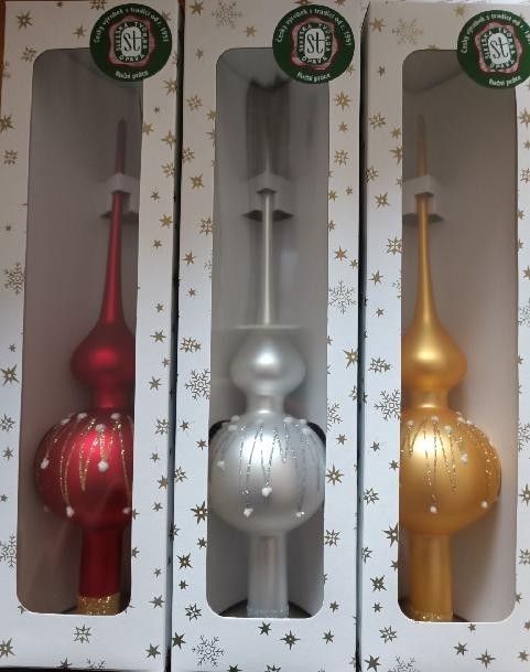 ŠPICE 1-KULOVÁ, SKLENĚNÁ OZDOBA, BAREVNÁ, PLASTICKÝ DEKOR