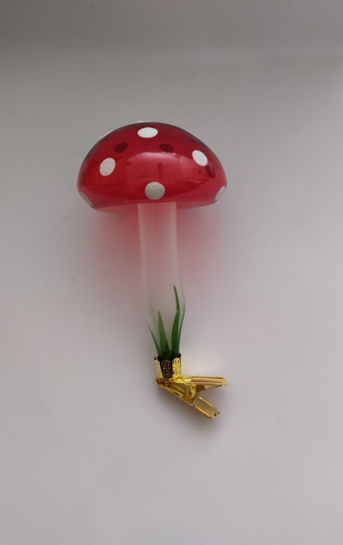 HOUBA MUCHOMŮRKA KULATÝ KLOBOUK , SKLENĚNÁ, SKŘIPEC, BAREVNÝ DEKOR