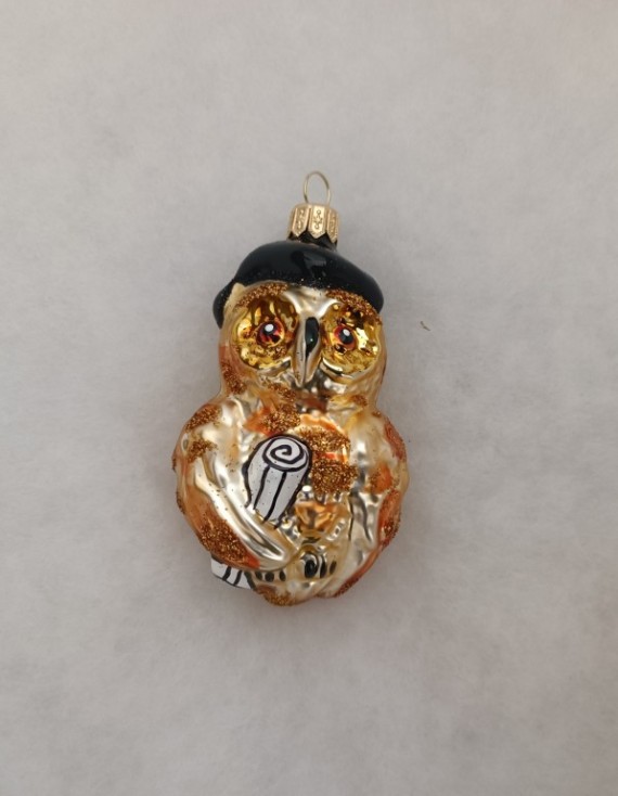 SOVA MOUDRÁ, skleněná ozdoba, forma, zlatý dekor