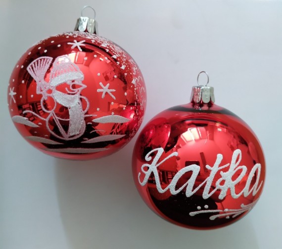 KOULE ČERVENÁ, LESK, SNĚHULÁK, BÍLÝ POSYP