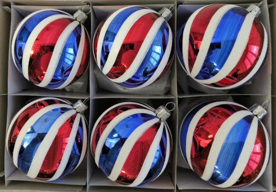 KOULE, skleněná, červeno-modrý retro dekor