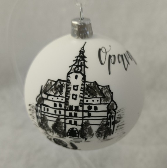 KOULE MĚSTO, skleněná ozdoba, bílá, skořápka, ruční malba