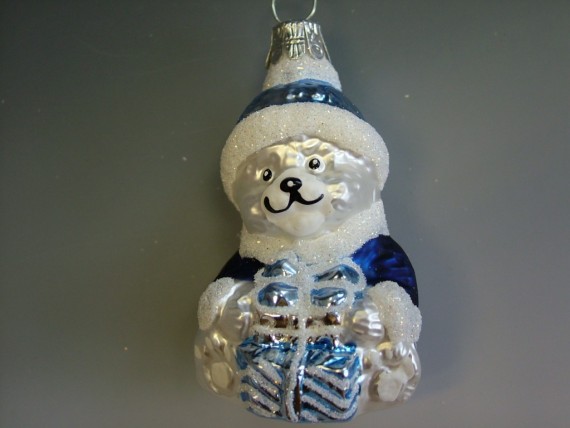 MEDVĚD S DÁRKEM MALÝ, FORMA, BÍLO-MODRÝ MAT, DEKOR