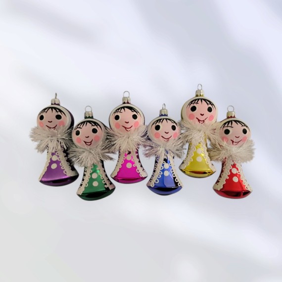 PANENKA ZVON, skleněná, volně foukaný tvar, retro dekor