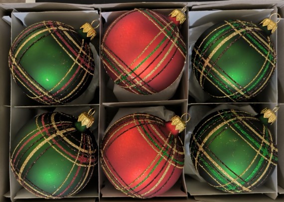 KOULE, skleněná, sortiment červenozelený, dekor káro