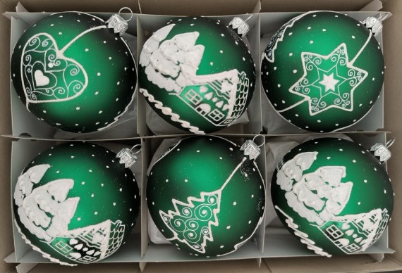 KOULE/SORTIMENT, skleněná, zelený, bílý dekor