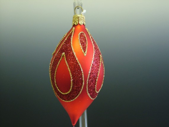 OLIVA, SKLENĚNÁ VÁNOČNÍ OZDOBA, ČERVENÁ, PLASTICKÝ DEKOR