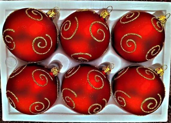 KOULE, SKLENĚNÁ, HLADKÁ, ČERVENÁ, MAT, PLASTICKÝ DEKOR ŠNEK