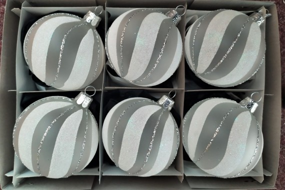 KOULE, SKLENĚNÁ VÁNOČNÍ OZDOBA, PRŮHLEDNÁ, BÍLÁ, DEKOR