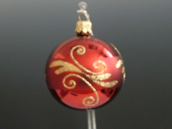 KOULE, SKLENĚNÁ, HLADKÁ, BORDÓ, LESK, ZLATÝ DEKOR