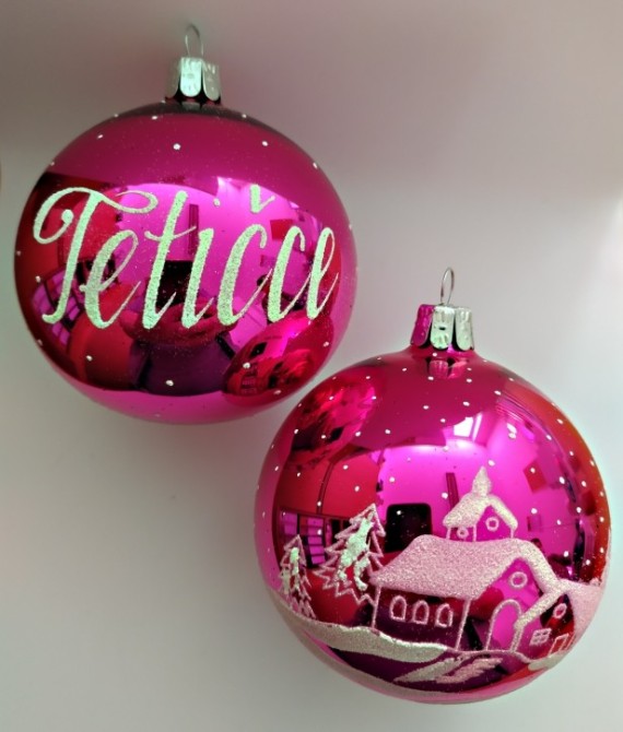 KOULE RŮŽOVÁ, LESK, CHALOUPKA, BÍLÝ POSYP