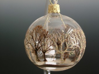 KOULE, SKLENĚNÁ VÁNOČNÍ OZDOBA, ČIRÁ, MOTIV STROMŮ