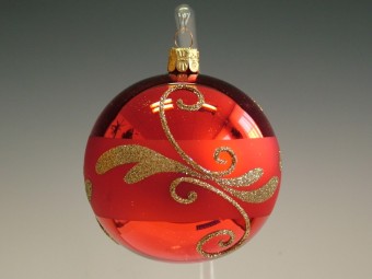 KOULE, SKLENĚNÁ, HLADKÁ ČERVENÁ, LESK, ZLATÝ DEKOR