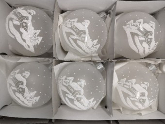 KOULE, SKLENĚNÁ VÁNOČNÍ OZDOBA, PRŮHLEDNÁ, BÍLÁ, KRAJINKA S OKÉNKEM